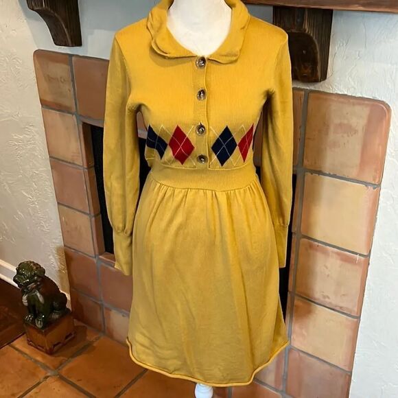 Jane Marple Argyle Belted Long Sleeve Button-Up Dress,  M! - Picture 1 of 9